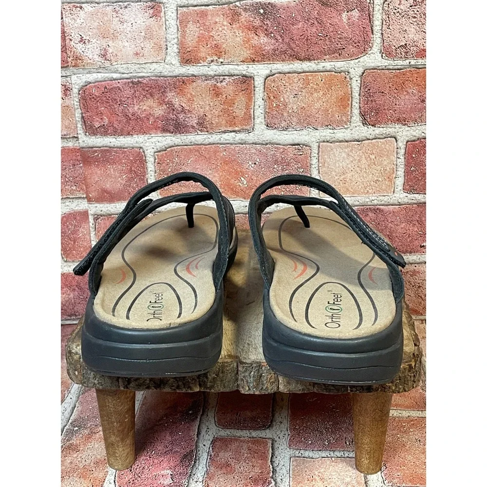 Orthofeet Clearwater Mens Sandals Black Leather Orthotic Flip Flops 567 13 2E W